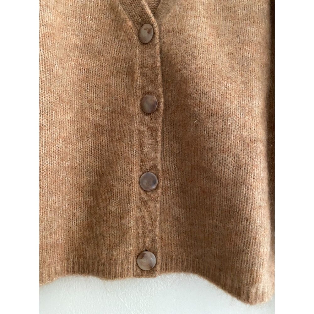 Sézane Mia Mohair La Maille Camel Brown Knit Cardigan XS Frill Ruffle Cuff - Picture 8 of 14
